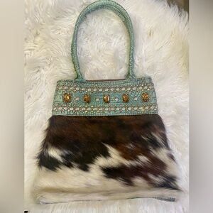 Kurtmen Cowhide and Turquoise Croc Leather Handbag. Great Condition